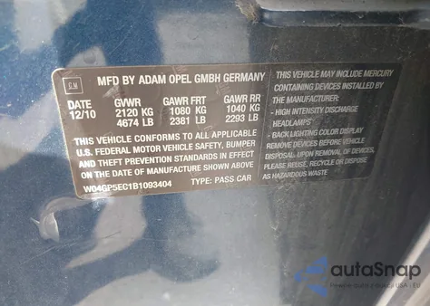 2011 Buick Regal Cxl Russelsheim from USA, damaged, VIN W04GP5EC1B1093404